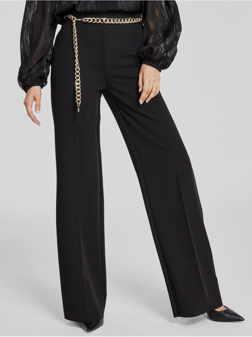 Tommy Hilfiger Women's Black High-Rise Wide-Leg Chain Belt Dress Pants Size 2